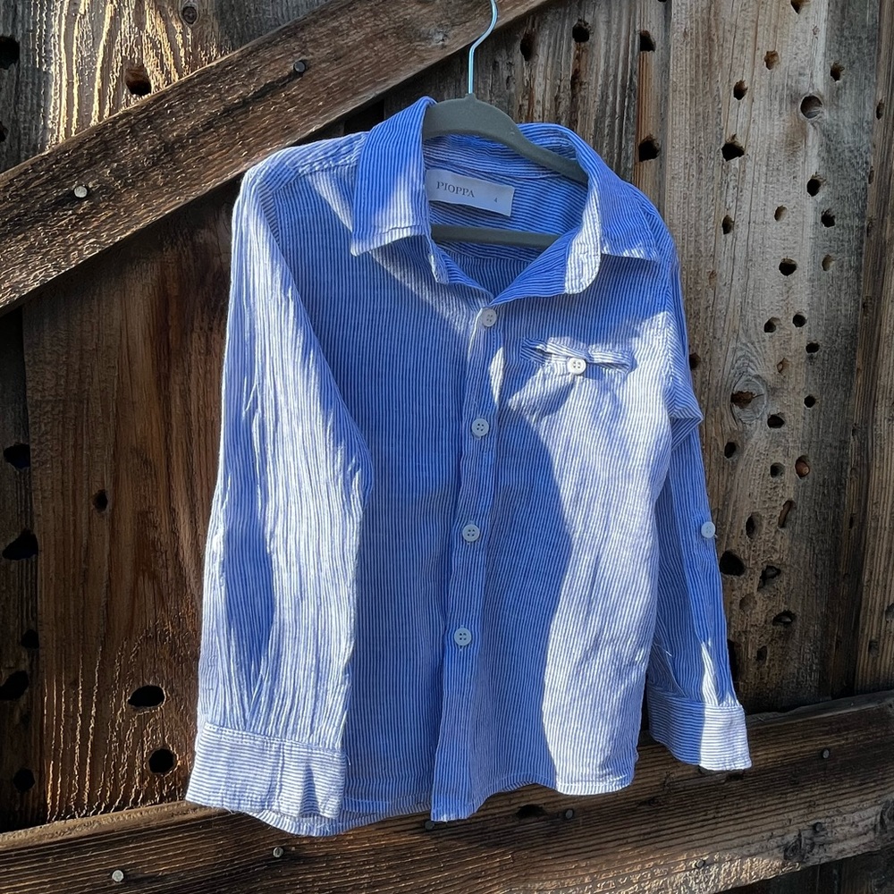 Pioppa Argentina Boy’s Blue Striped Dress Shirt Size 4